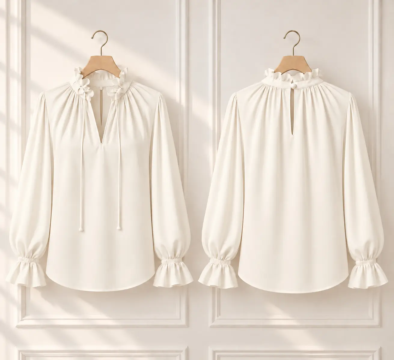 Blouse Françoise écrue sur cintre, face et dos