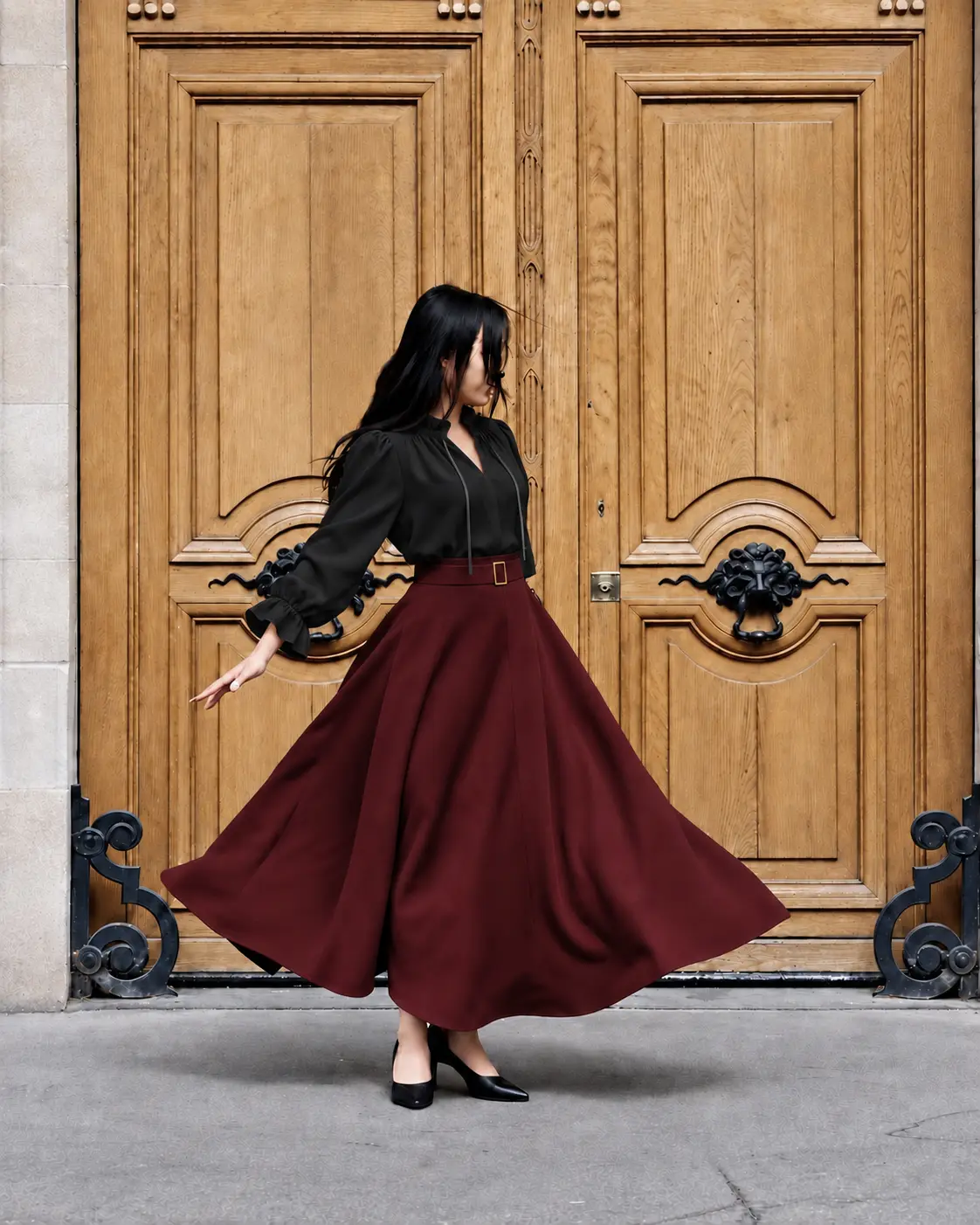 Jupe Colette bordeaux portée